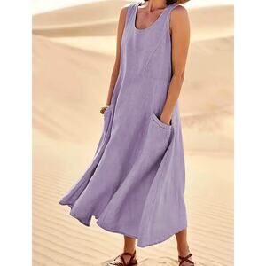 Sleeveless 100% Cotton Midi Dress with Pockets Violet size 8/10